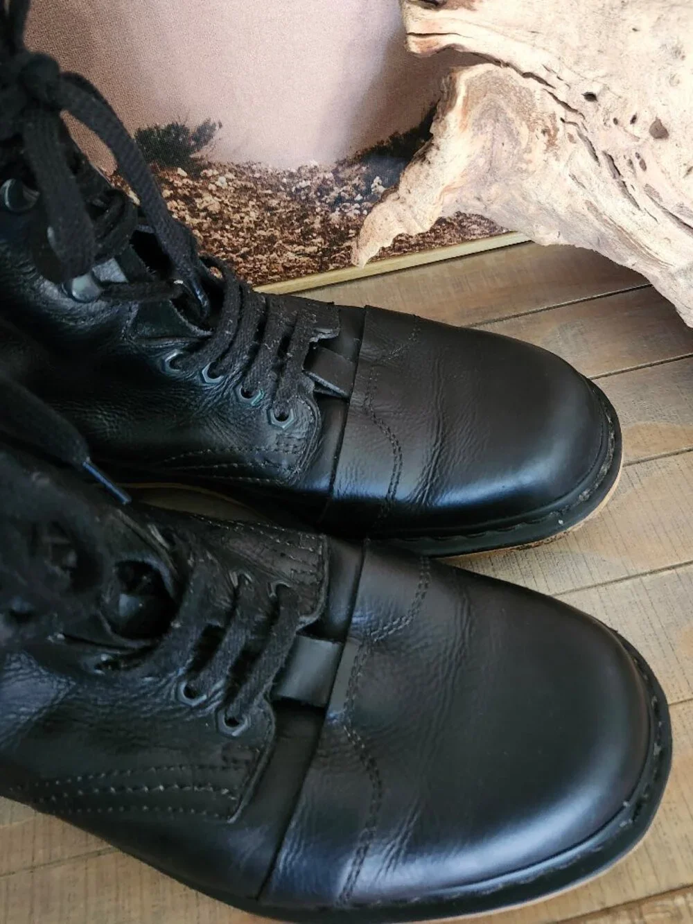 DR. MARTENS Black Pier Polished Wyoming Suede/Leather Cap Toe Boots Men's 11
